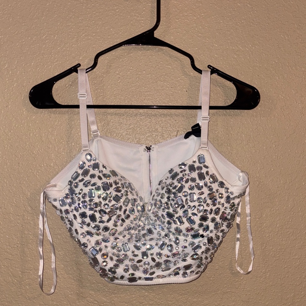 Say What? White Embellished Crop Top